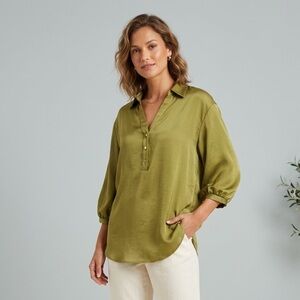 Violet & Claire Olive Green Satin Blouse